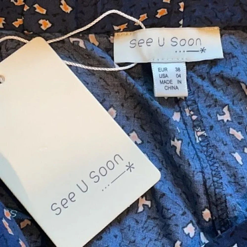 NWT See U Soon Anthropologie Blue Slim Ankle Trouser Pants Office Career Sz 4